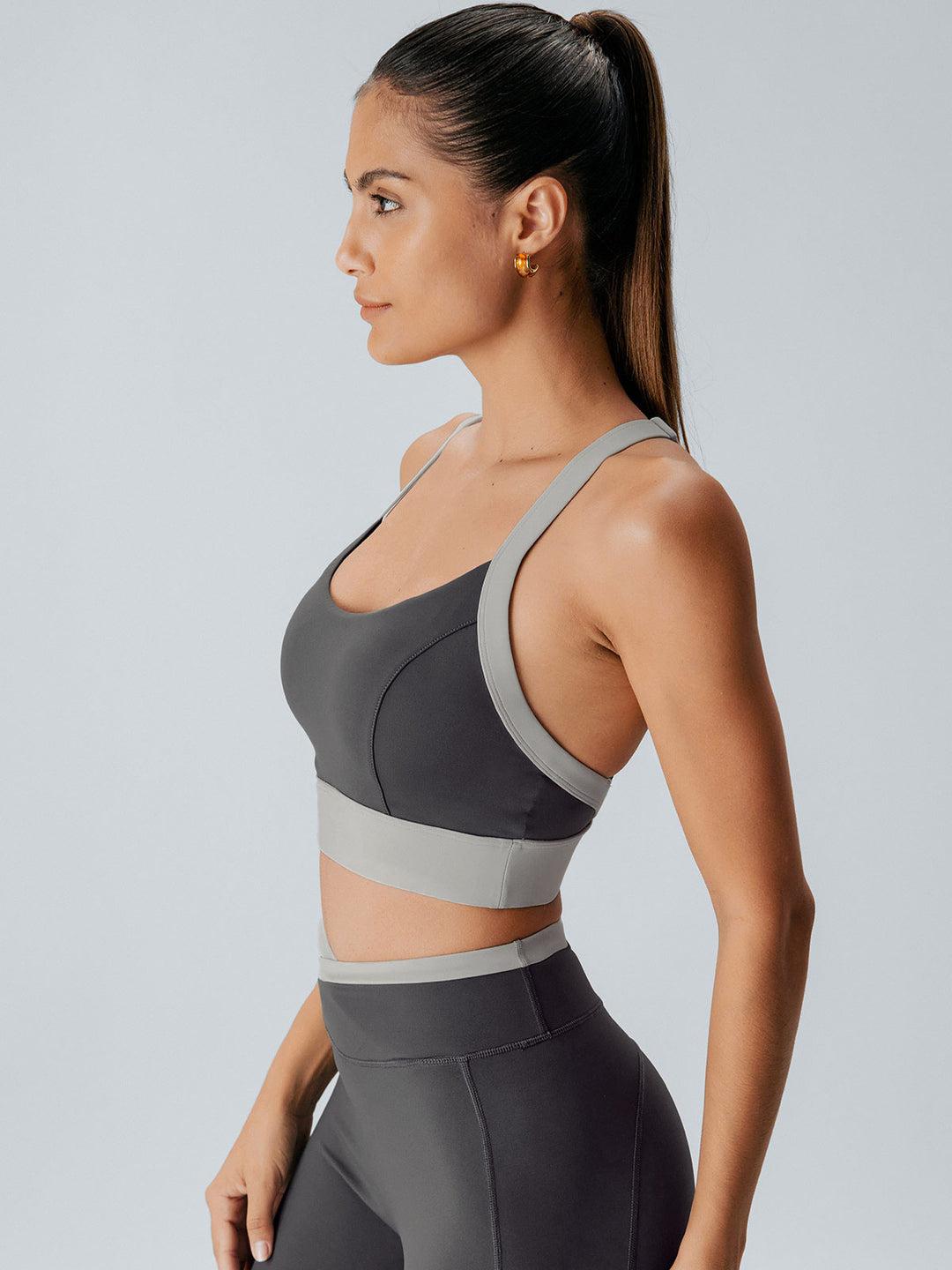 Grey Contrast U Neck Sports Bra & Reviews - Grey - Sustainable Yoga Tops | Grey / M