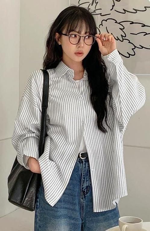 HOTPING - Oversize Pinstripe Shirt