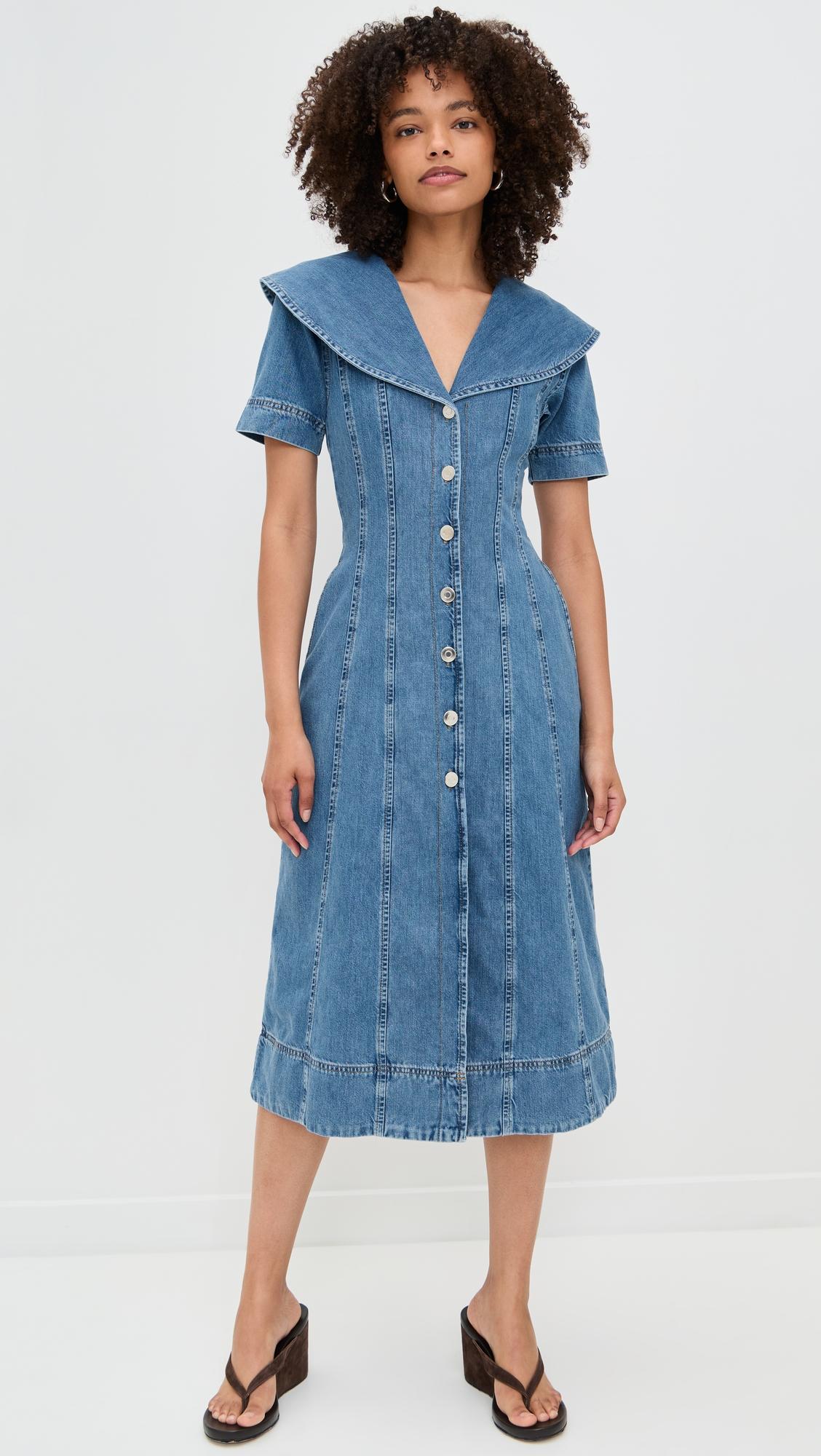 ALIGNE Sparrow Denim Midi Dress - Light Wash - [M]