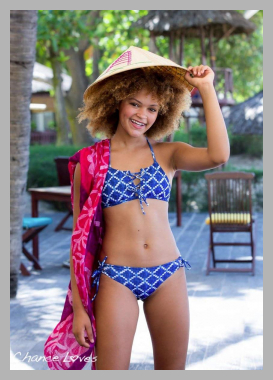 Blue White 2-Piece Set Bralette TOP & Side Ties Bottoms - Reversible for Tween Teen and Junior Girls<br><span style='text-align: center;'>$66 chanceloves.com</span>