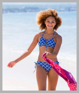 Blue White 2-Piece Set Bralette TOP & Side Ties Bottoms - Reversible for Tween Teen and Junior Girls<br><span style='text-align: center;'>$66 chanceloves.com</span>
