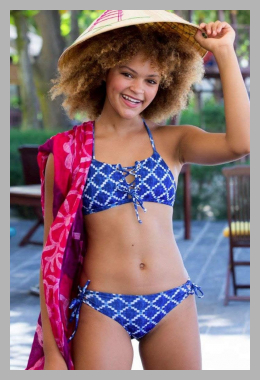 Blue White 2-Piece Set Bralette TOP & Side Ties Bottoms - Reversible for Tween Teen and Junior Girls<br><span style='text-align: center;'>$66 chanceloves.com</span>