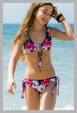 Tropical Black Pink 2-Piece Floral Girls Bikini SET Padded Bandeau Top Size_L<br><span style='text-align: center;'>$57.95 chanceloves.com</span>