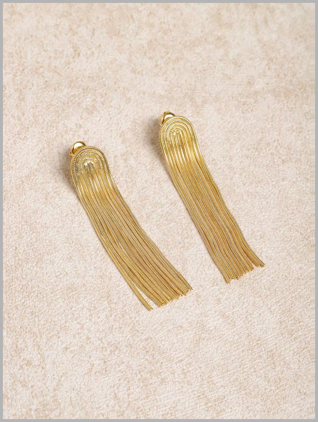 Elegant Golden Tassel Earrings & Reviews - Gold - Sustainable Earrings | Gold / One Size Price Integrity Rank ( 0 )