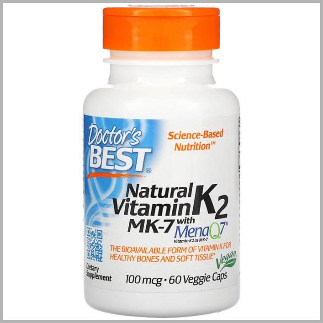 Natural Vitamin MK-7 with MenaQ7 100 mcg Veggie Caps Doctor Best VitaSprings Dot com VitK2