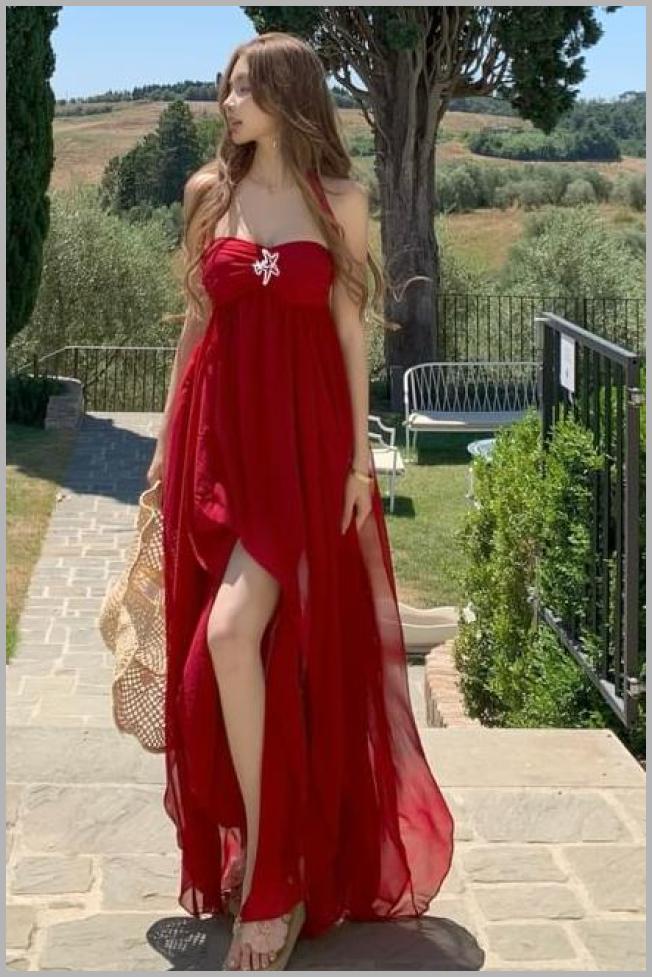closetaine Halter Neck Plain Slit Maxi A-Line Dress