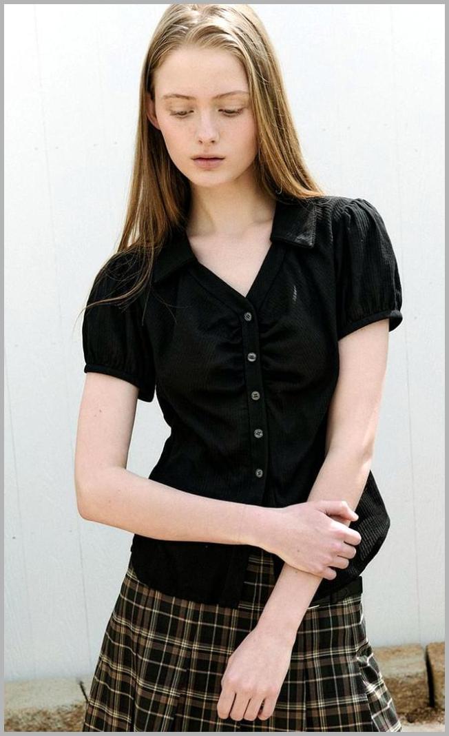 rolarola - Puff-Sleeve Slim Shirt (Black) Price Integrity Rank ( 0 )